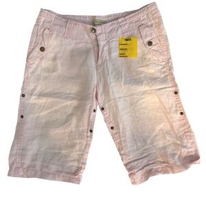 Review Pink Linen Blend Button Snap Capri Shorts Womens Europe Size 44
